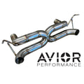 A stainless steel exhaust system by AVIOR PERFORMANCE for a Ferrari F488, featuring a dual exhaust design.